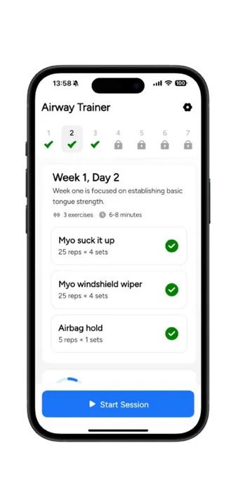 Airway Trainer app screen showing a guided training plan.